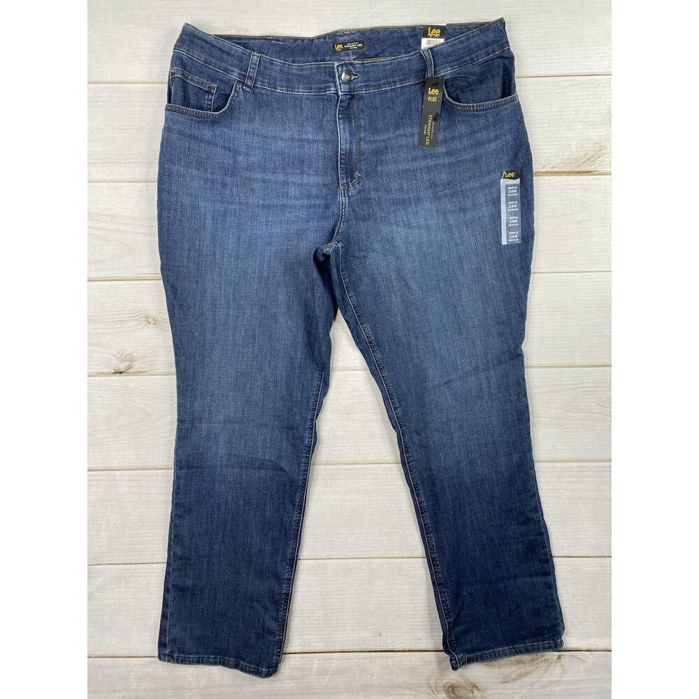 Lee Womens Jeans 24W Dark High Rise Relaxed Inspire Blue Slimming Straight Leg